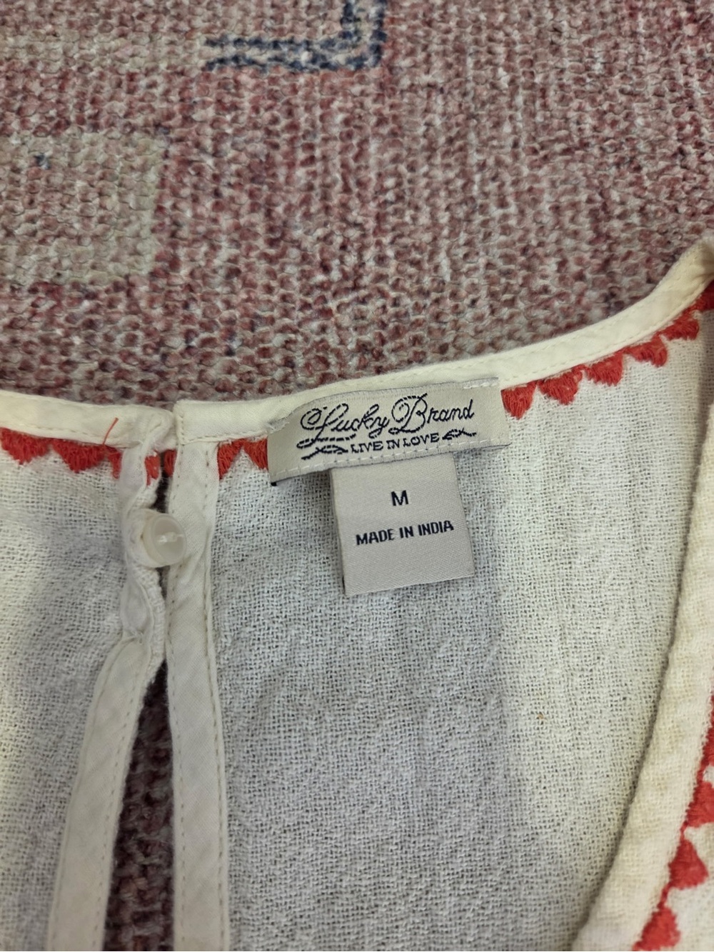 Lucky Brand embroidered boho tank rounded hem, cotton size medium - Picture 4 of 5
